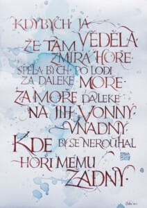 kaligrafická báseň Irmy Geisslové