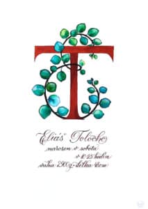 Formát A4, dar k narození dítěte Ilustrovaný monogram ET, dar k narození dítěte, květinový motiv