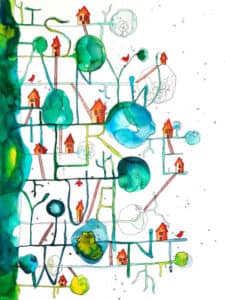 Hravá kombinace písma a ilustrací - kouzelný les plný pohybu Obraz kouzelný les do dětského pokoje