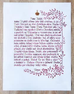 modlitba k pražskému jezulátku, kaligrafie