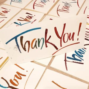 kaligrafická Thank you přání barevné