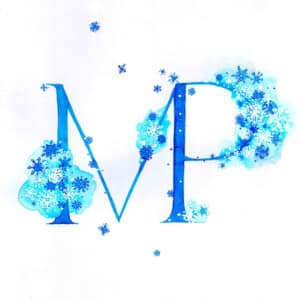 Formát A4, dar k narození dítěte Ilustrovaný monogram MP - sněhové vločky