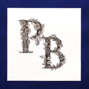 ilustrovaný monogram PB - květinový motiv