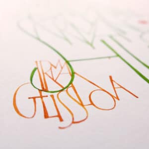 kaligrafická báseň Irmy Geisslové