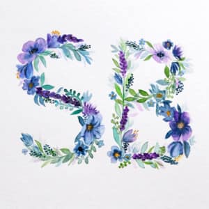 Formát A4, dar k narození dítěte Ilustrovaný monogram SB, dar k narození dítěte, květinový motiv